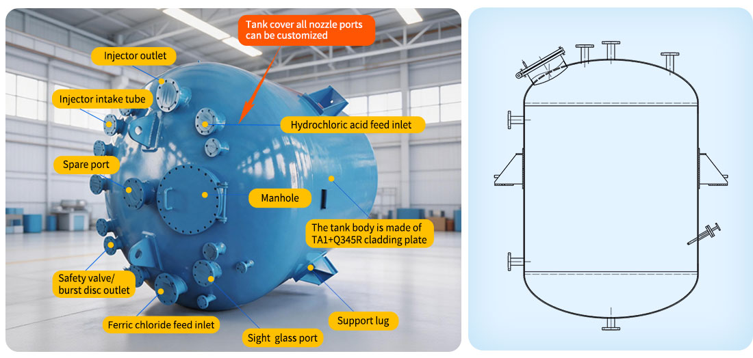 Structural drawing of 20000L titanium reactor